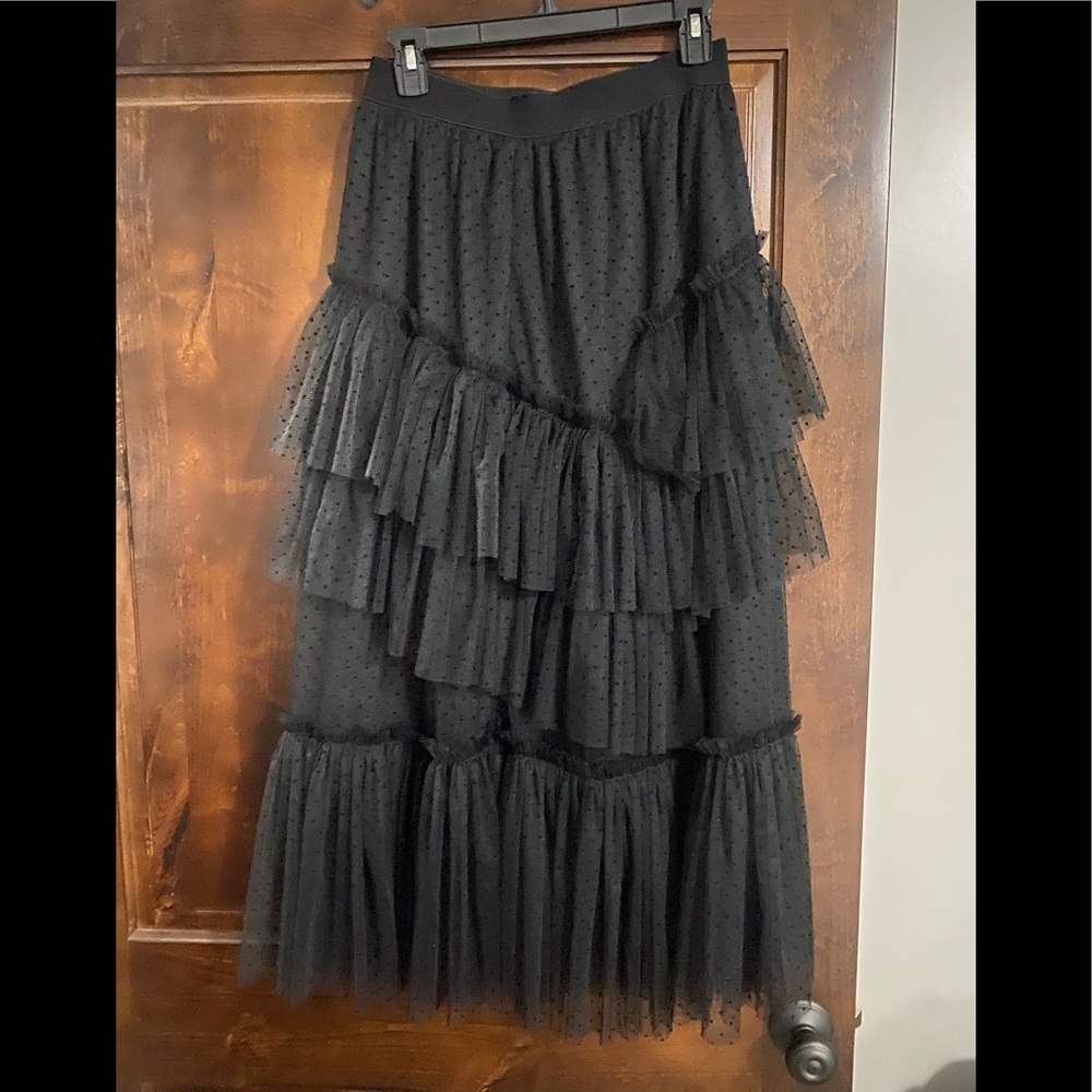 Red dress boutique black skirt ruffles layers shear